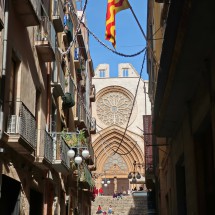 Portal of the cathedral with Catalan flag
